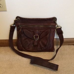Brown leather Fossil cross body purse